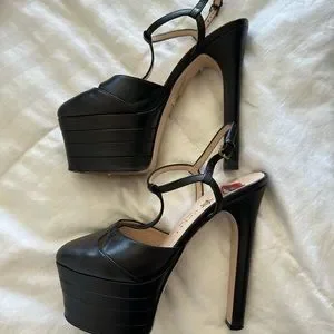 Gucci | Shoes | Gucci Black Leather Platform Heels 37 | Poshmark